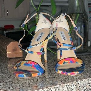 Multi colored strappy sandal heels by Steve Madden